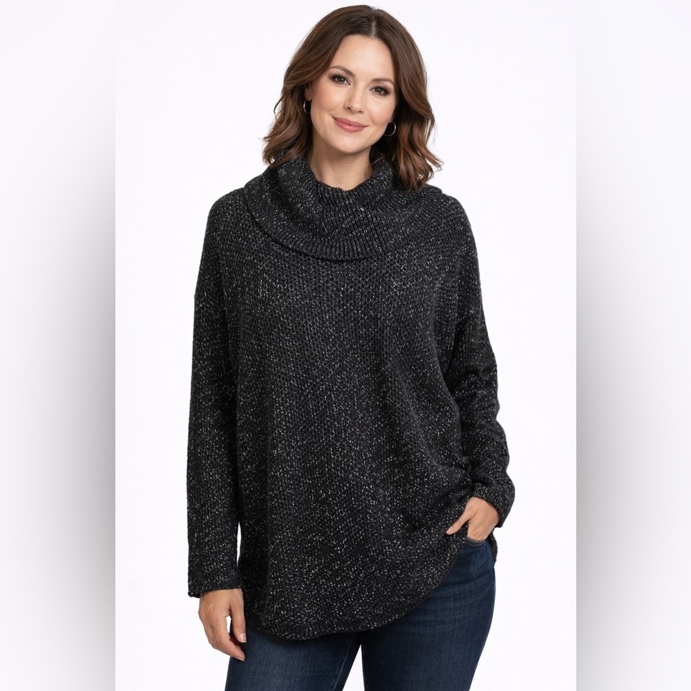 C women’s size XL black and metallic silver sweater, turtle neck, soft pull over